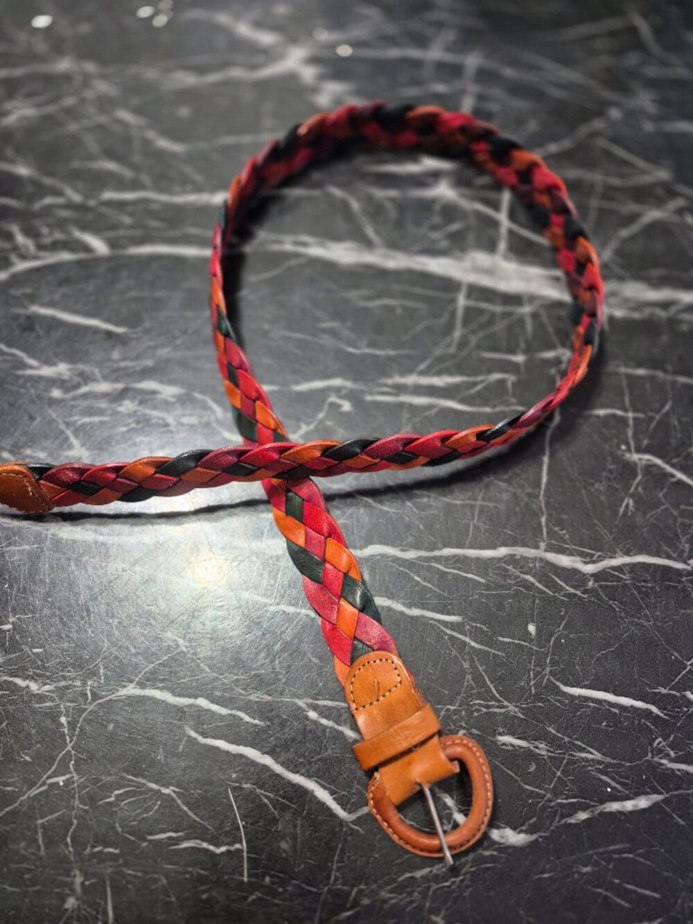 Leather Belt, Braided multicolor, 41" long ,L